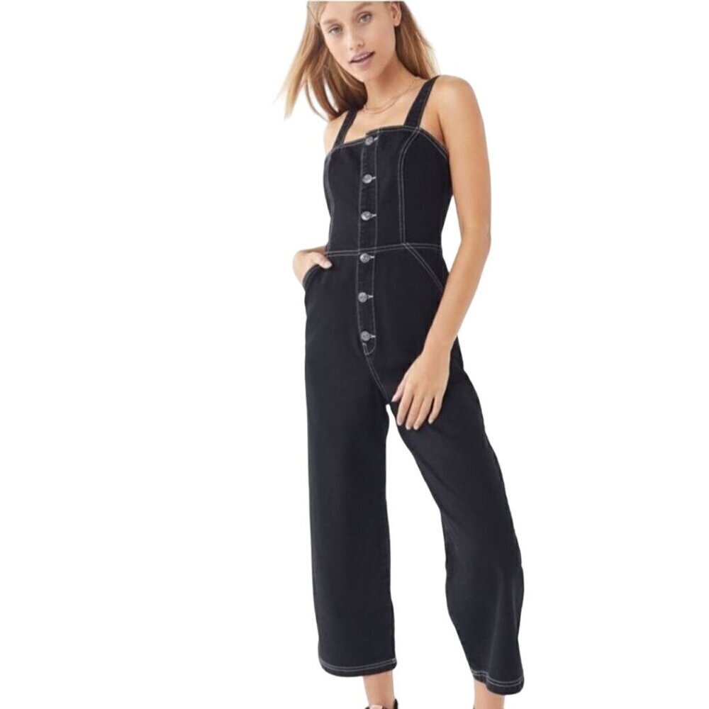 BDG Black Denim Wide Leg Contrast Stitching Overalls Size S